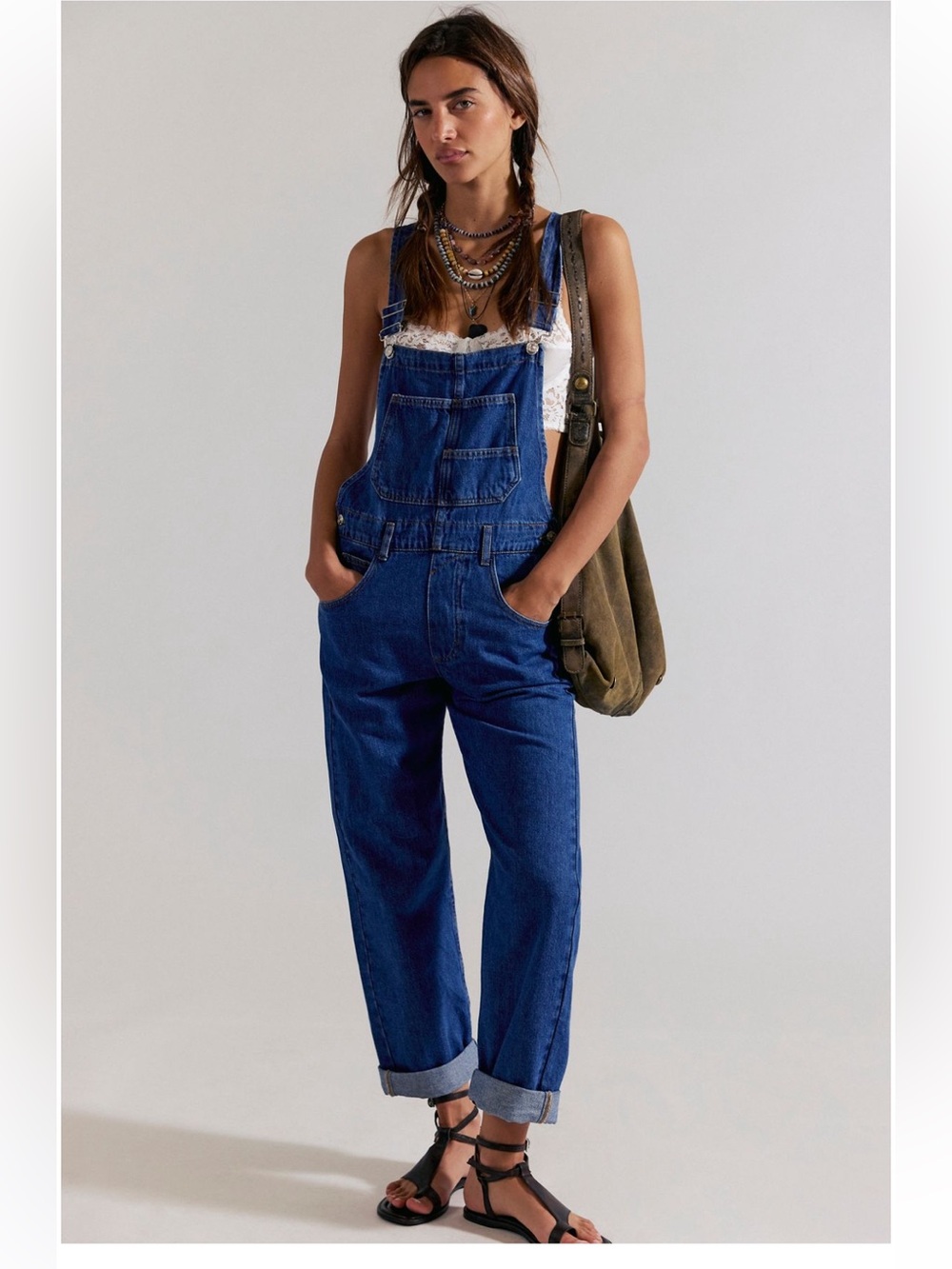 Free People Ziggy Denim Overalls Saphire Blue Size Medium NWT
